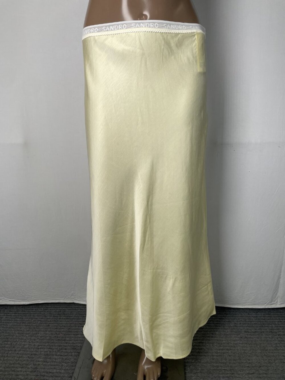 Sandro Womens Midi Skirt Pastel Yellow Size US 10/ FR 42 Linen Blend Lace Zip Up